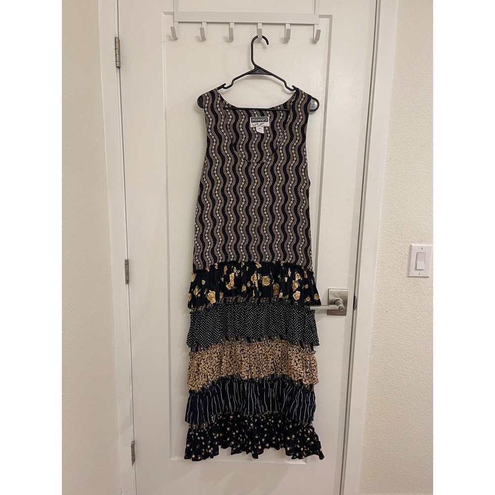 Vintage Broomskirts 80s Ruffled Tiered Maxi Dress Retro